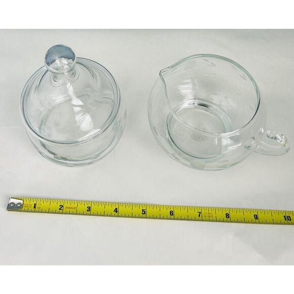 Princess House Heritage Creamer & Sugar Set Lid Vintage Etched Glass Floral - Picture 4 of 8